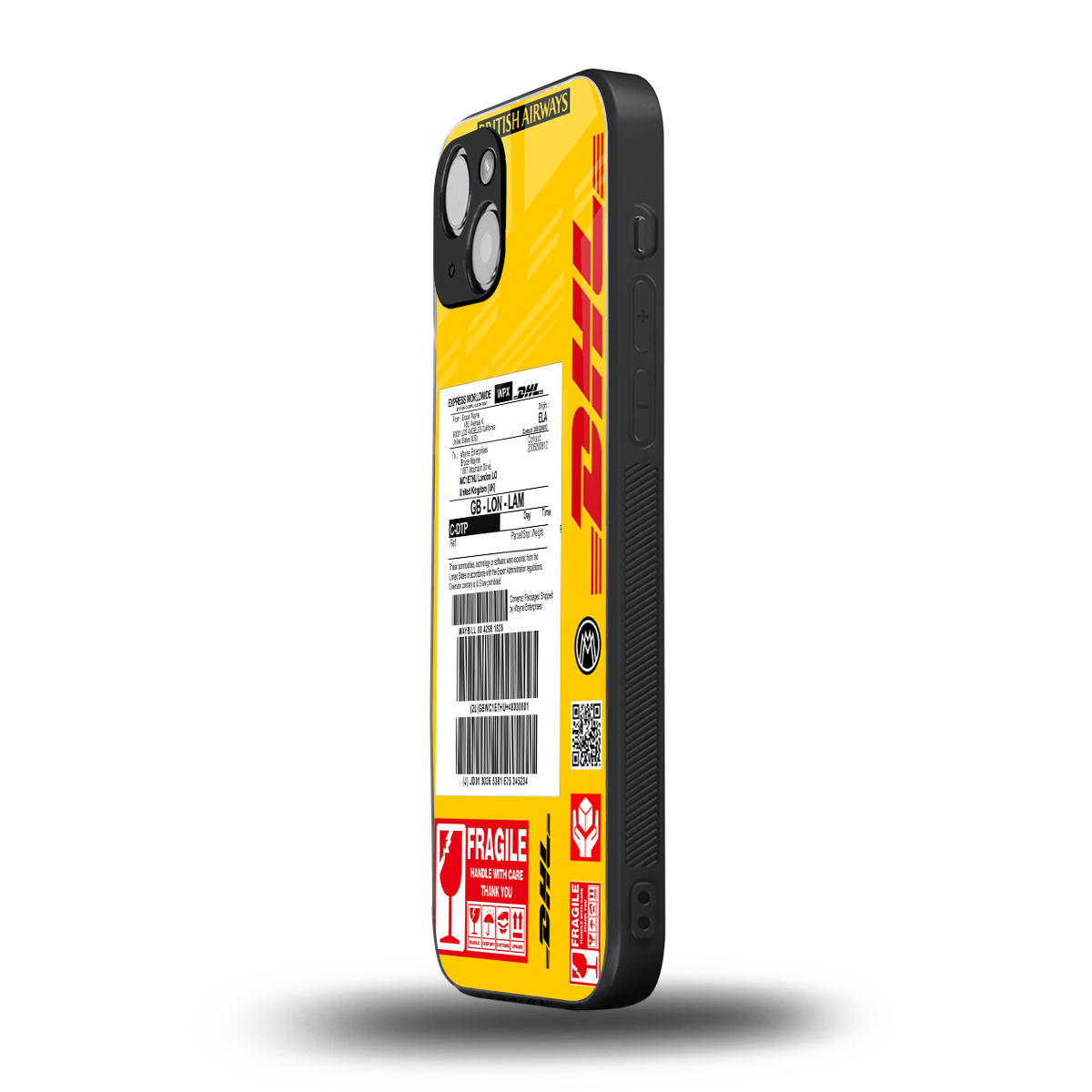 dhl yellow delivery label back phone cover | glass case for iphone 15 plus