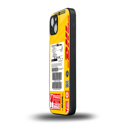 dhl yellow delivery label back phone cover | glass case for iphone 15 plus