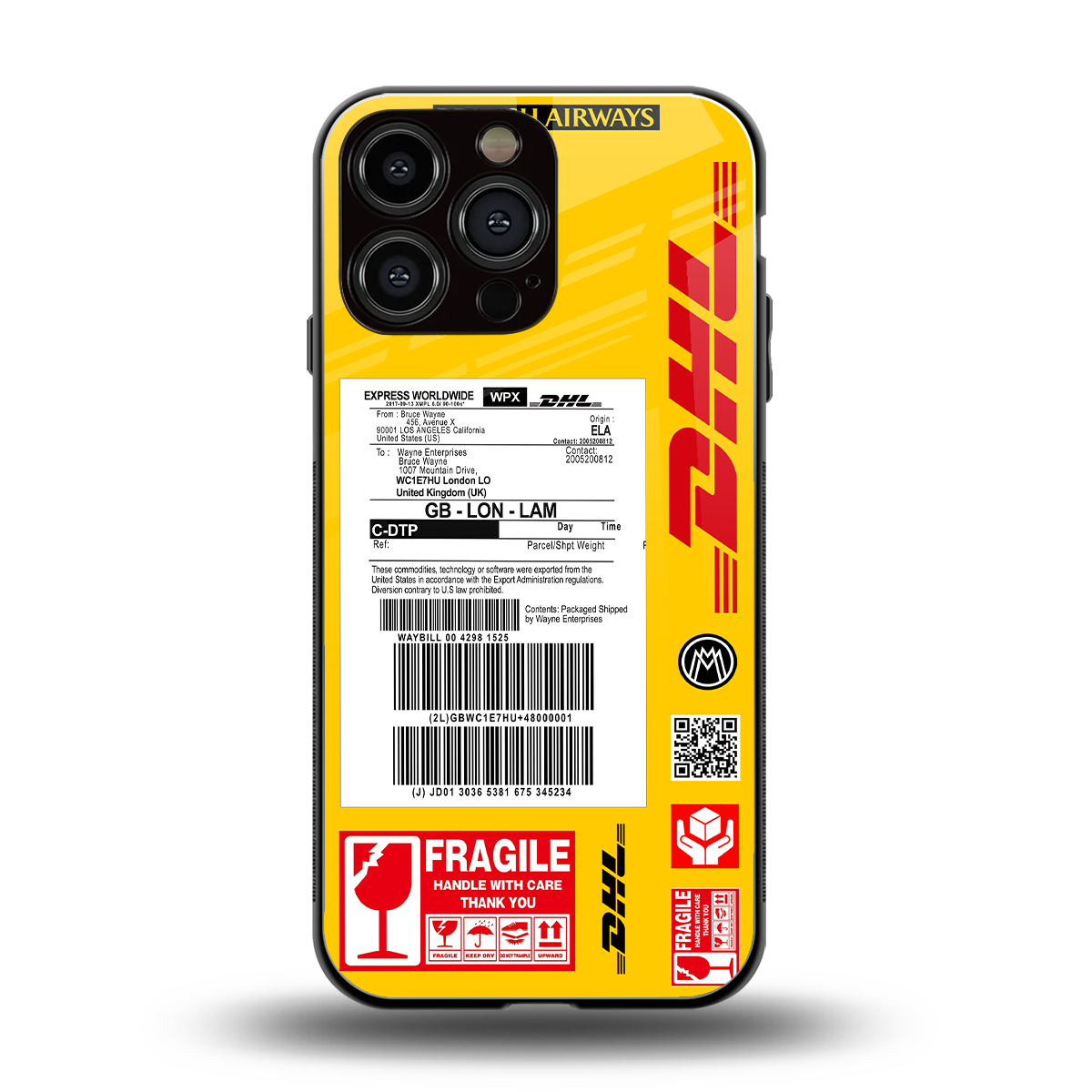 dhl yellow delivery label back phone cover | glass case for iphone 15 pro max