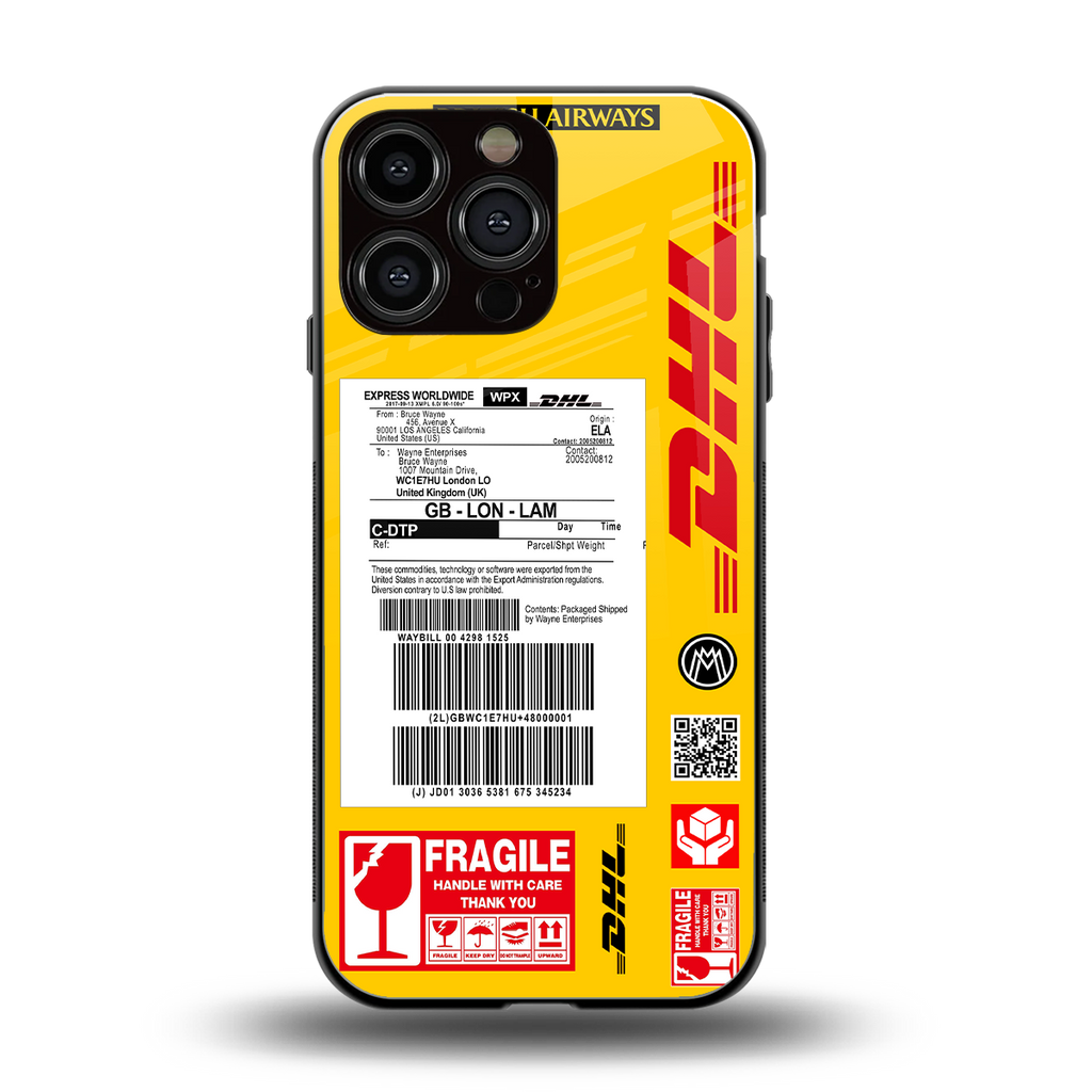 dhl yellow delivery label back phone cover | glass case for iphone 14 pro max