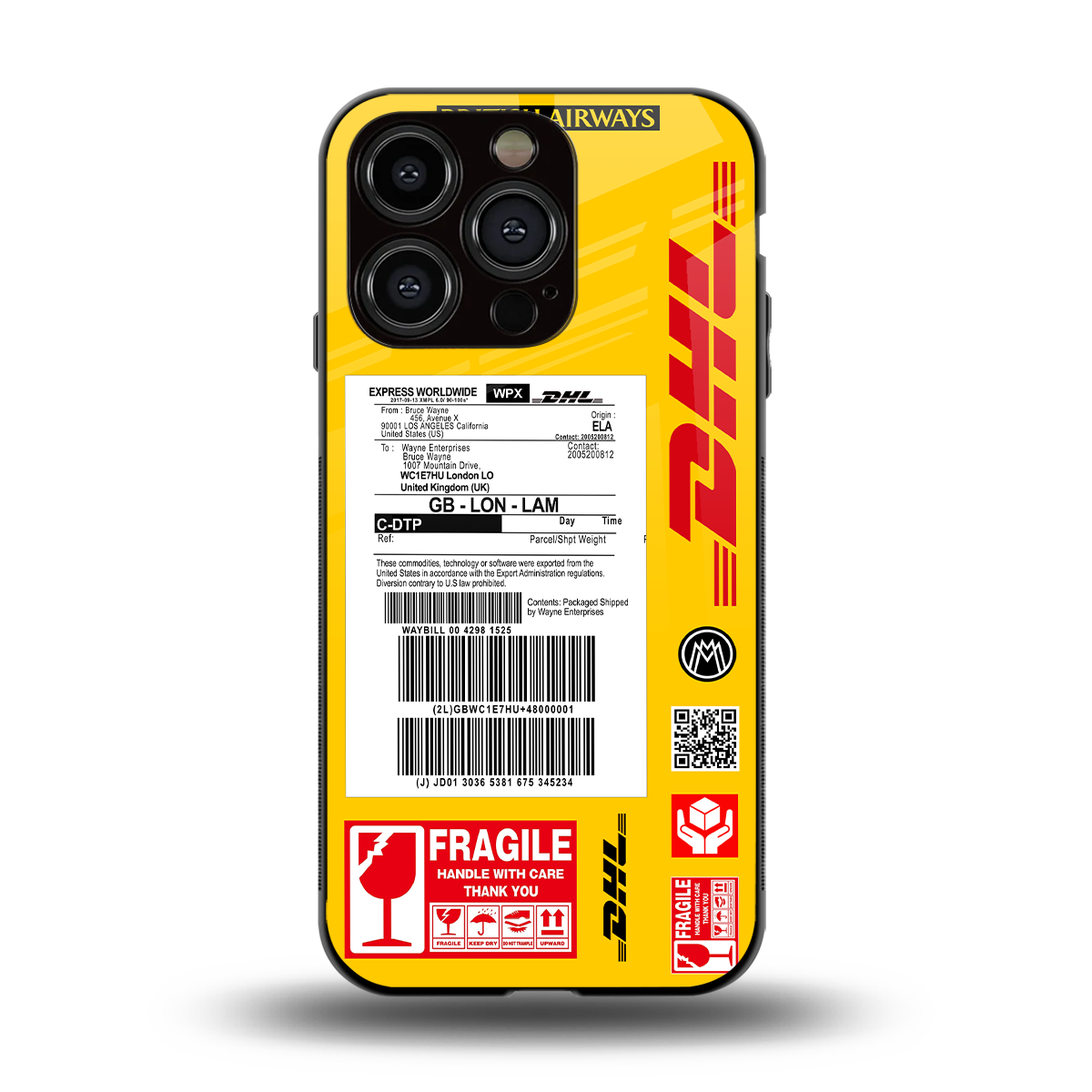 dhl yellow delivery label back phone cover | glass case for iphone 15 pro