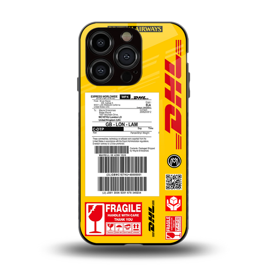 dhl yellow delivery label back phone cover | glass case for iphone 14 pro
