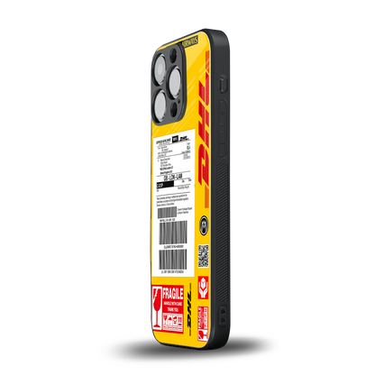 dhl yellow delivery label back phone cover | glass case for iphone 15 pro