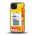 dhl yellow delivery label back phone cover | glass case for iphone 15