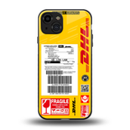 dhl yellow delivery label back phone cover | glass case for iphone 15