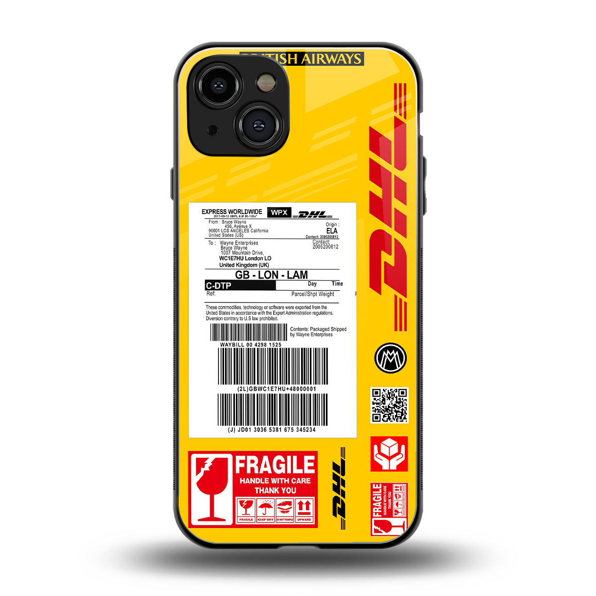 dhl yellow delivery label back phone cover | glass case for iphone 15