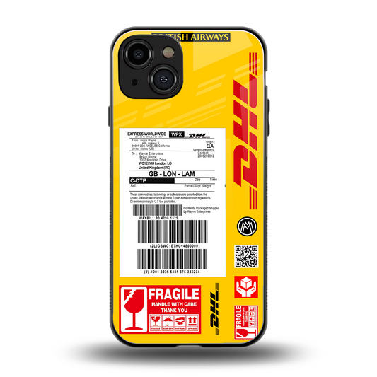 dhl yellow delivery label back phone cover | glass case for iphone 15