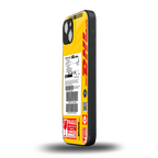 dhl yellow delivery label back phone cover | glass case for iphone 15