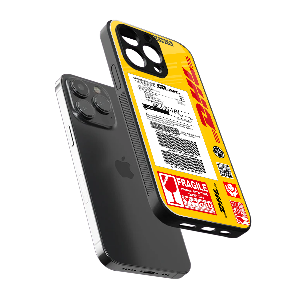 dhl yellow delivery label back phone cover | glass case for iphone 15 pro