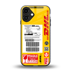 dhl yellow delivery label back phone cover | glass case for iphone 16 plus