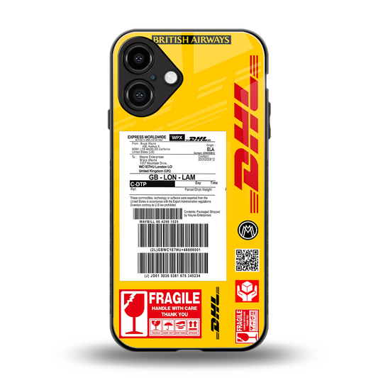 dhl yellow delivery label back phone cover | glass case for iphone 16 plus