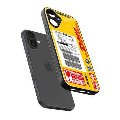 dhl yellow delivery label back phone cover | glass case for iphone 16 plus