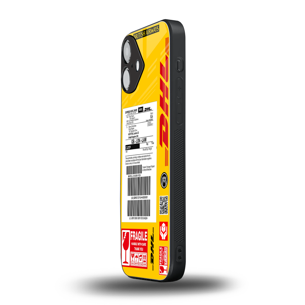 dhl yellow delivery label back phone cover | glass case for iphone 16 plus