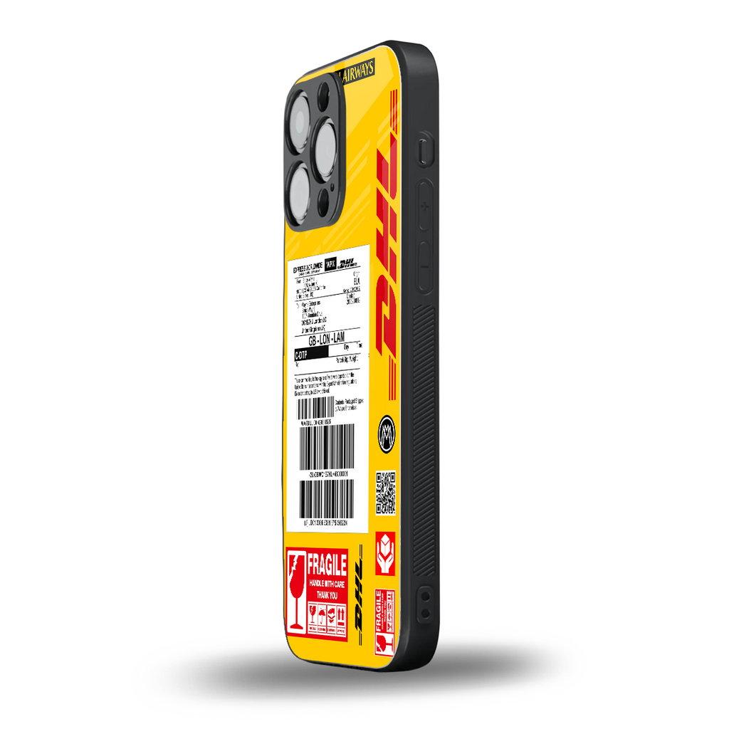 dhl yellow delivery label back phone cover | glass case for iphone 16 pro max