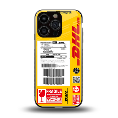 dhl yellow delivery label back phone cover | glass case for iphone 16 pro