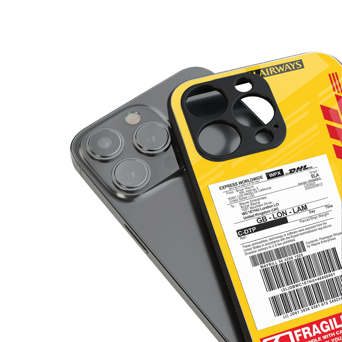 dhl yellow delivery label back phone cover | glass case for iphone 16 pro
