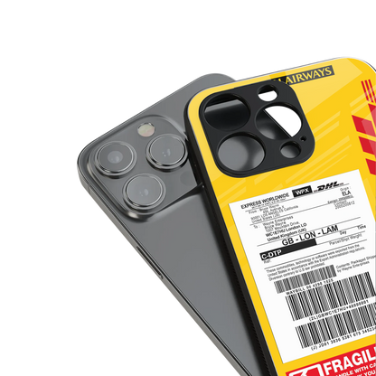 dhl yellow delivery label back phone cover | glass case for iphone 14 pro