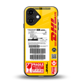 dhl yellow delivery label back phone cover | glass case for iphone 16