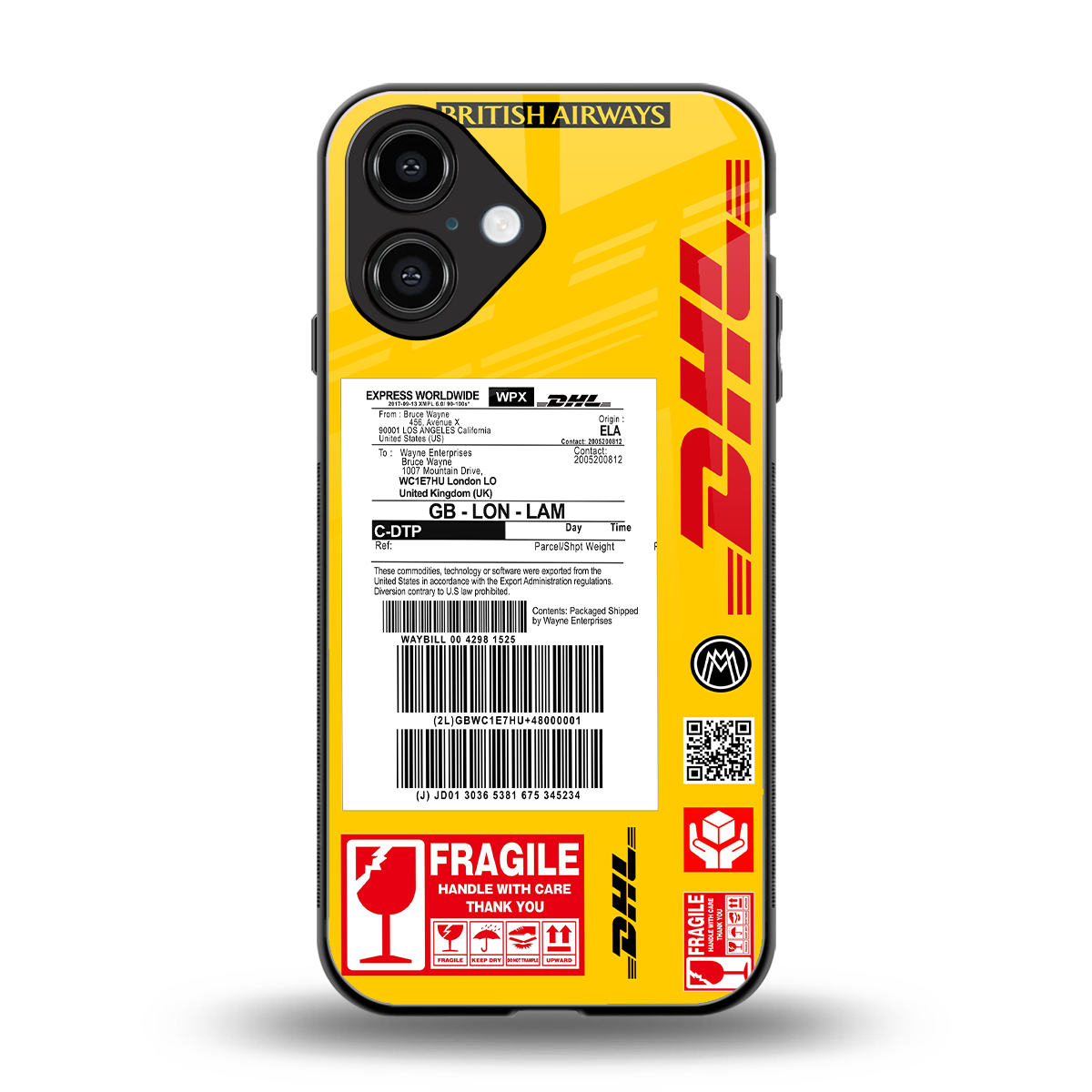 dhl yellow delivery label back phone cover | glass case for iphone 16