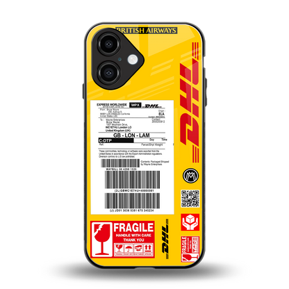 dhl yellow delivery label back phone cover | glass case for iphone 16