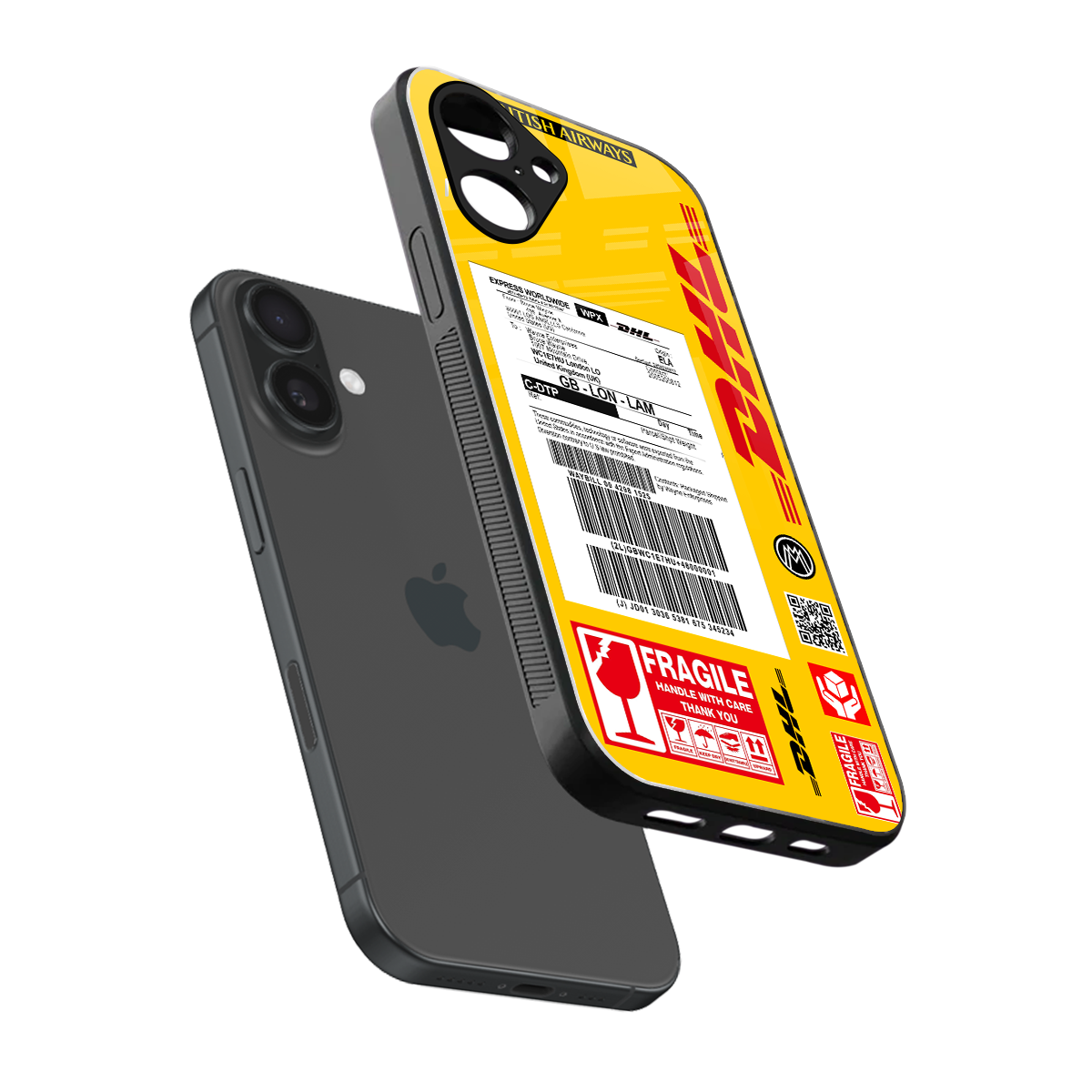 dhl yellow delivery label back phone cover | glass case for iphone 16