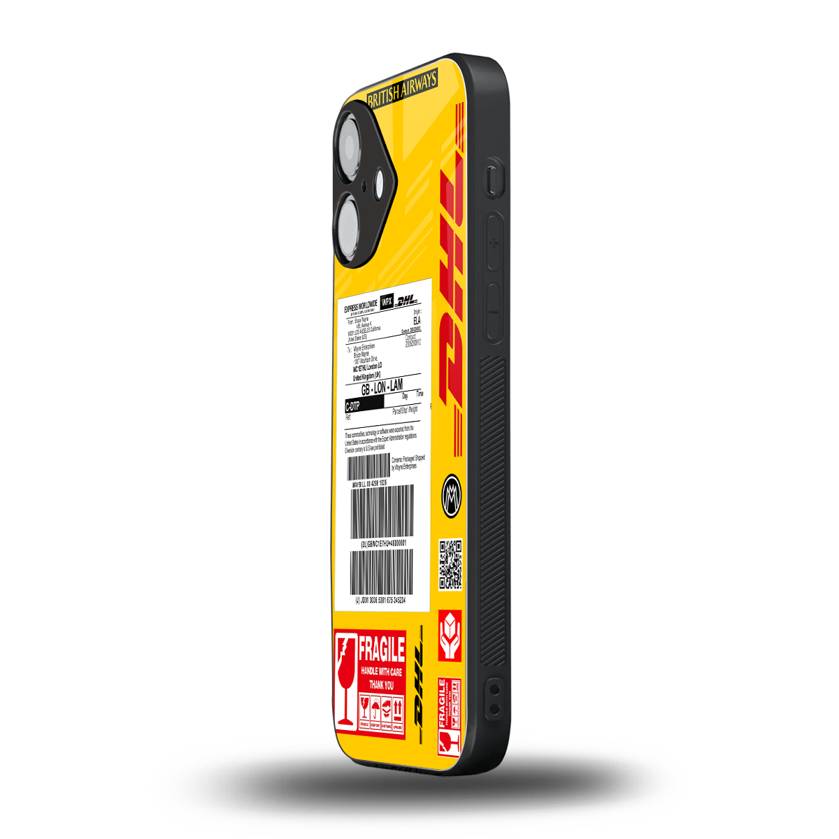 dhl yellow delivery label back phone cover | glass case for iphone 16