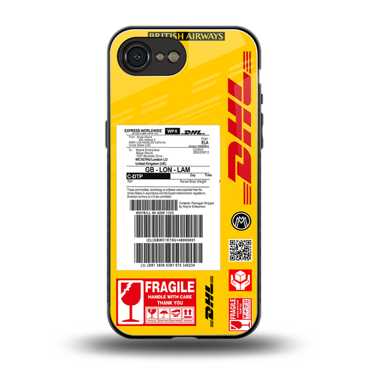 dhl yellow delivery label back phone cover | glass case for iphone 16e