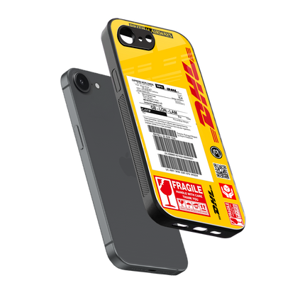 dhl yellow delivery label back phone cover | glass case for iphone 16e