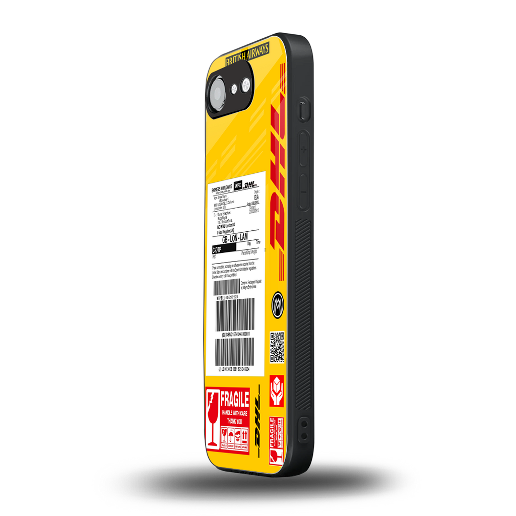 dhl yellow delivery label back phone cover | glass case for iphone 16e