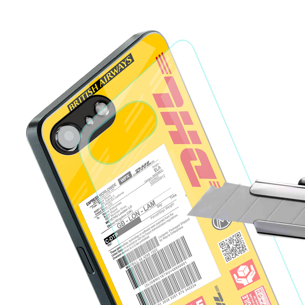 dhl yellow delivery label back phone cover | glass case for iphone 16e