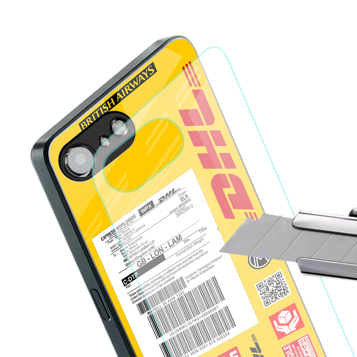 dhl yellow delivery label back phone cover | glass case for iphone 16e