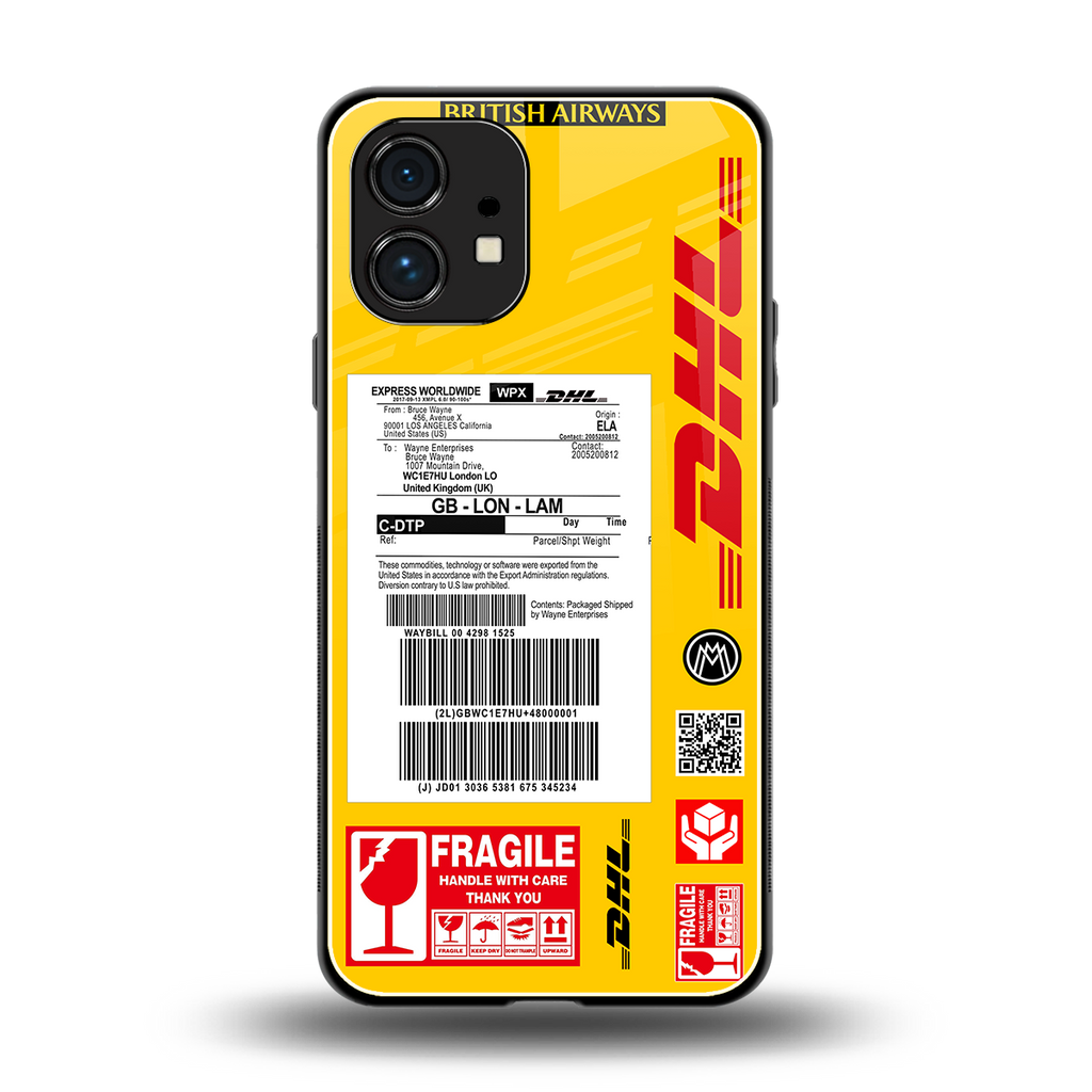 dhl yellow delivery label back phone cover | glass case for nothing phone 1