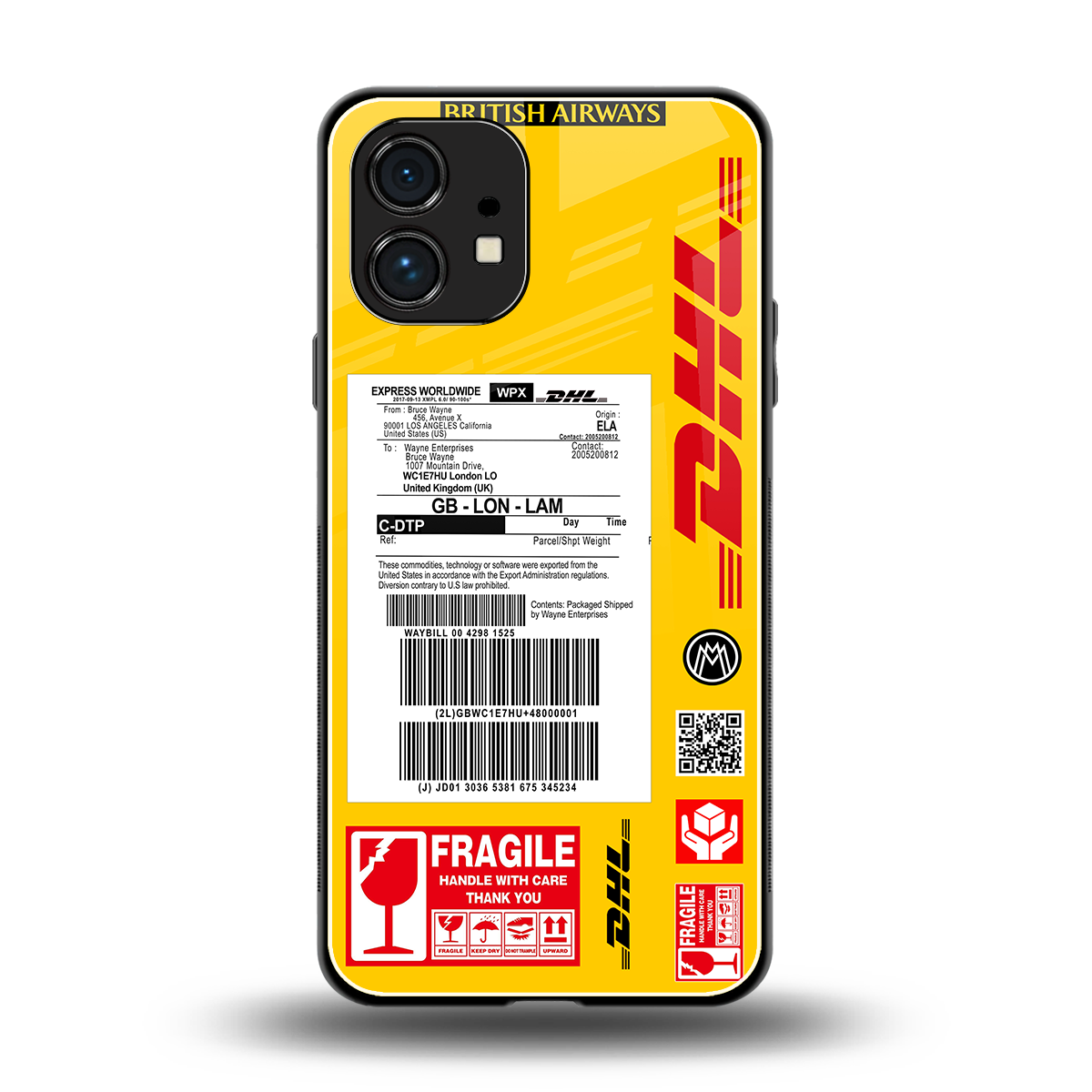 dhl yellow delivery label back phone cover | glass case for nothing phone 1
