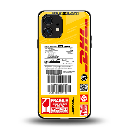 dhl yellow delivery label back phone cover | glass case for nothing phone 1