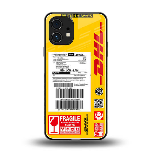 dhl yellow delivery label back phone cover | glass case for nothing phone 1