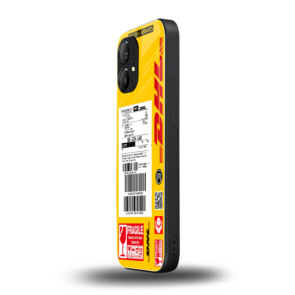 dhl yellow delivery label back phone cover | glass case for nothing phone 1