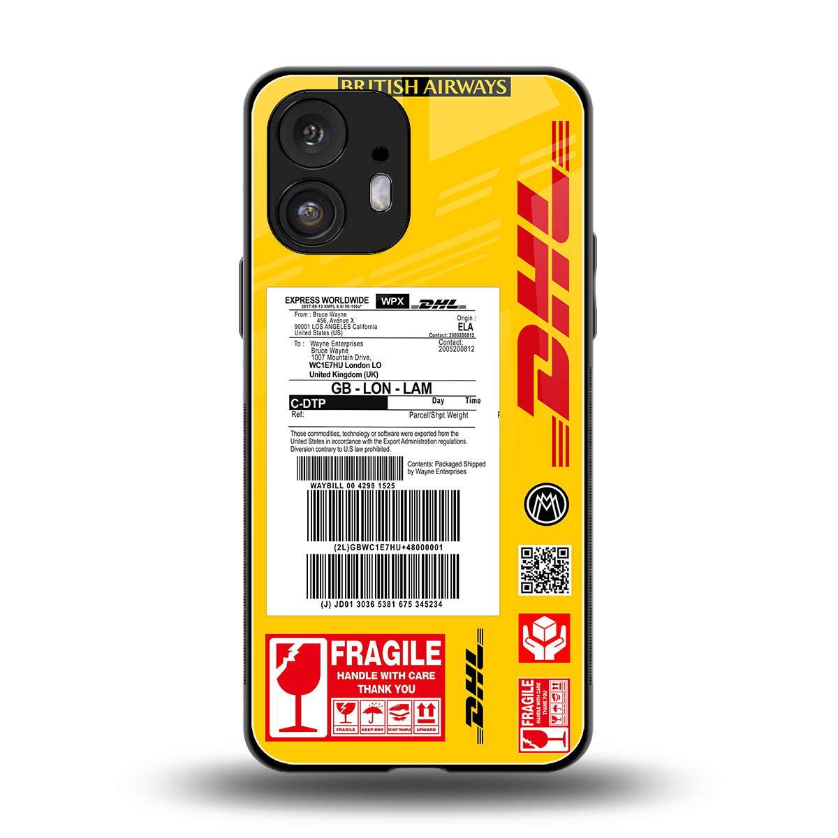 dhl yellow delivery label back phone cover | glass case for nothing phone 2