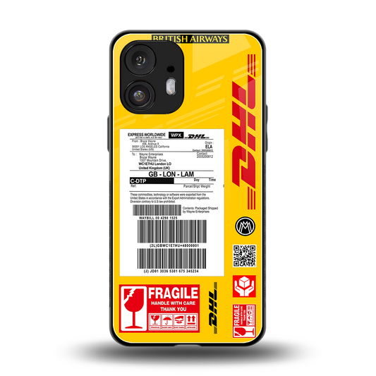 dhl yellow delivery label back phone cover | glass case for nothing phone 2