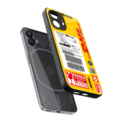 dhl yellow delivery label back phone cover | glass case for nothing phone 2