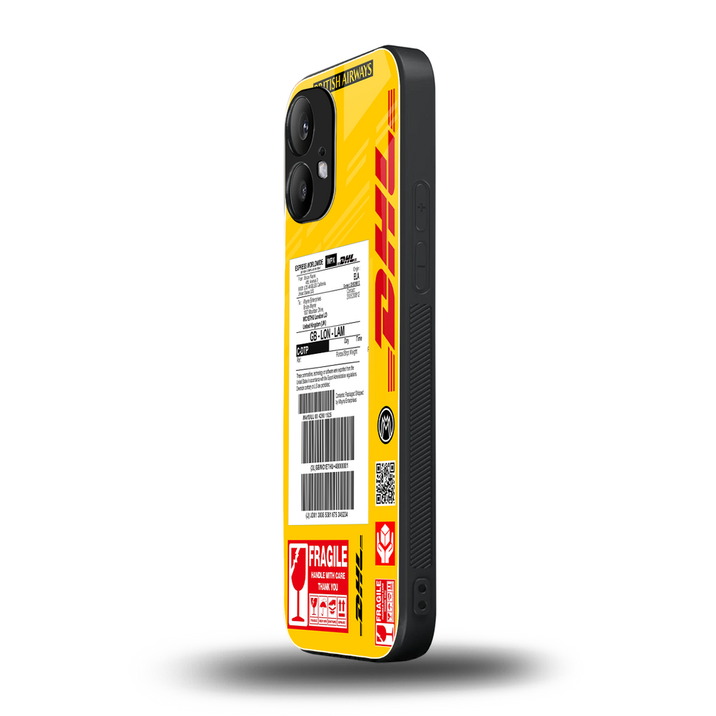 dhl yellow delivery label back phone cover | glass case for nothing phone 2