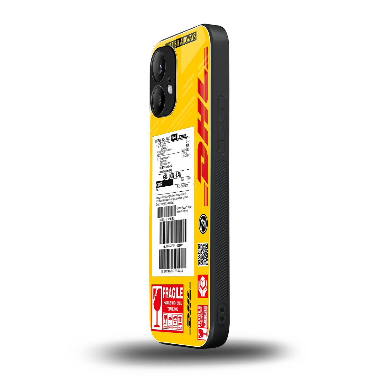 dhl yellow delivery label back phone cover | glass case for nothing phone 2