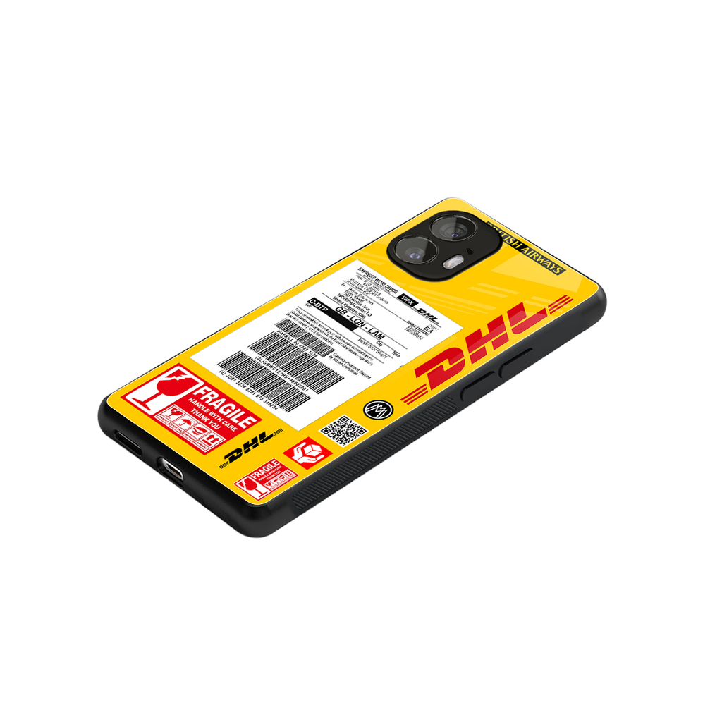 dhl yellow delivery label back phone cover | glass case for nothing phone 2