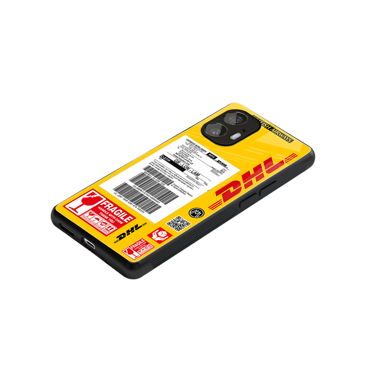dhl yellow delivery label back phone cover | glass case for nothing phone 2