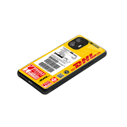 dhl yellow delivery label back phone cover | glass case for nothing phone 2