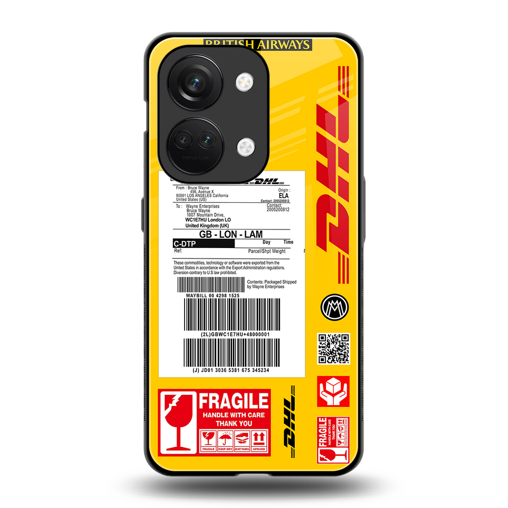dhl yellow delivery label back phone cover | glass case for oneplus nord 3