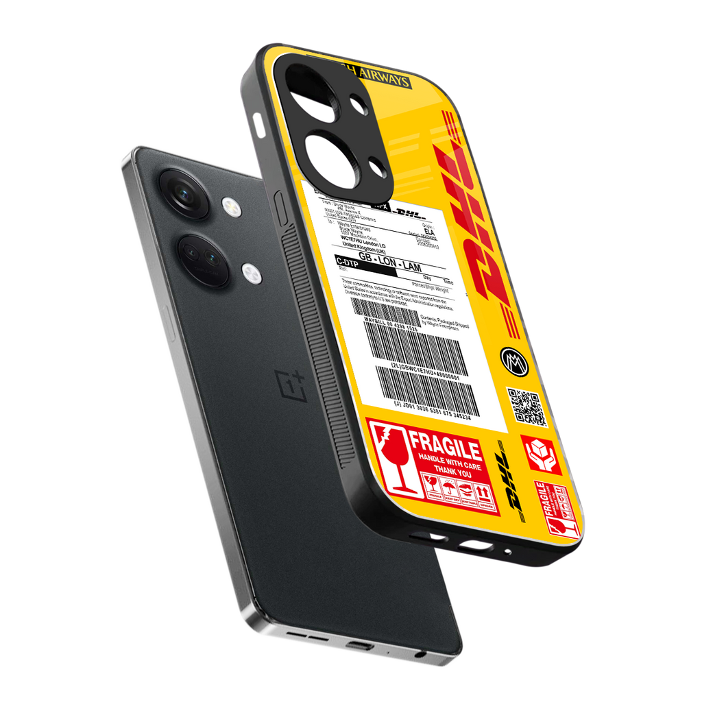 dhl yellow delivery label back phone cover | glass case for oneplus nord 3