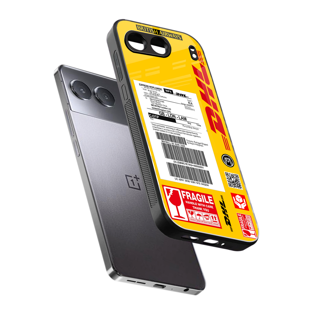 dhl yellow delivery label back phone cover | glass case for oneplus nord 4