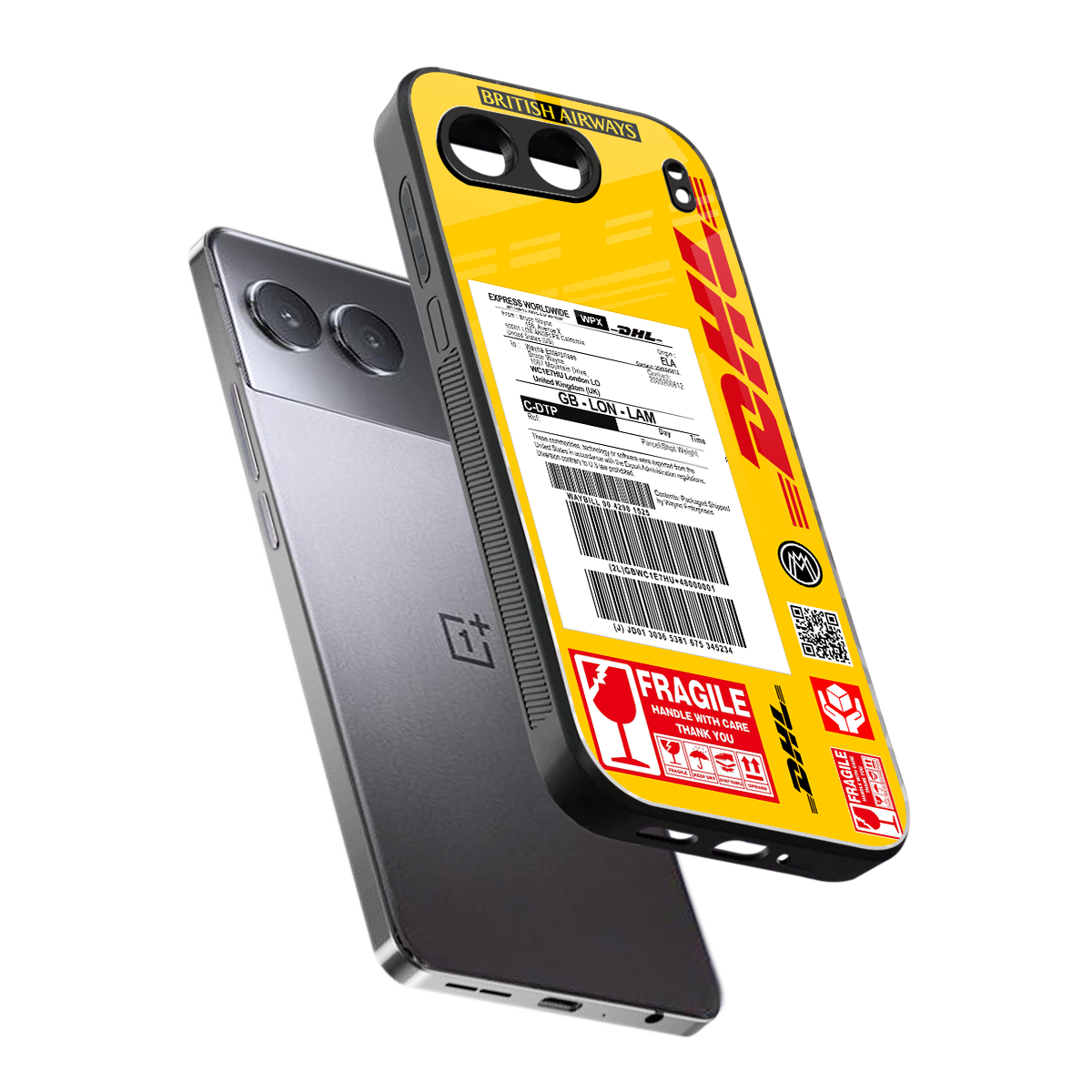 dhl yellow delivery label back phone cover | glass case for oneplus nord 4