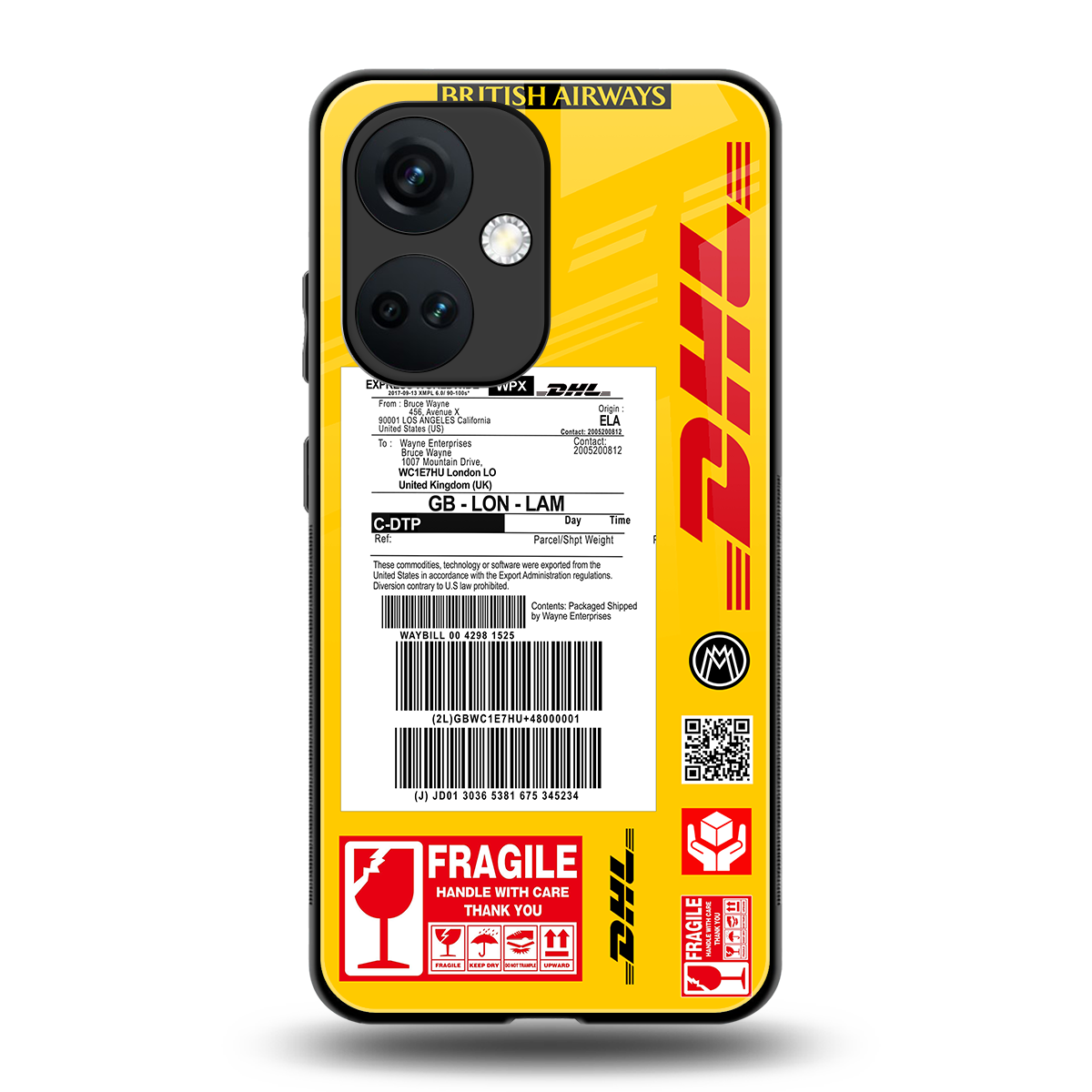 dhl yellow delivery label back phone cover | glass case for oneplus nord ce 3