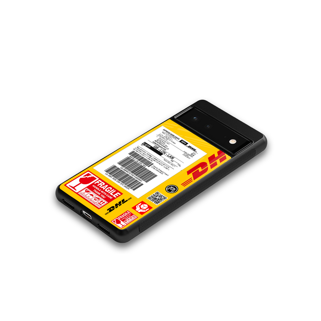 dhl yellow delivery label back phone cover | glass case for google pixel 6